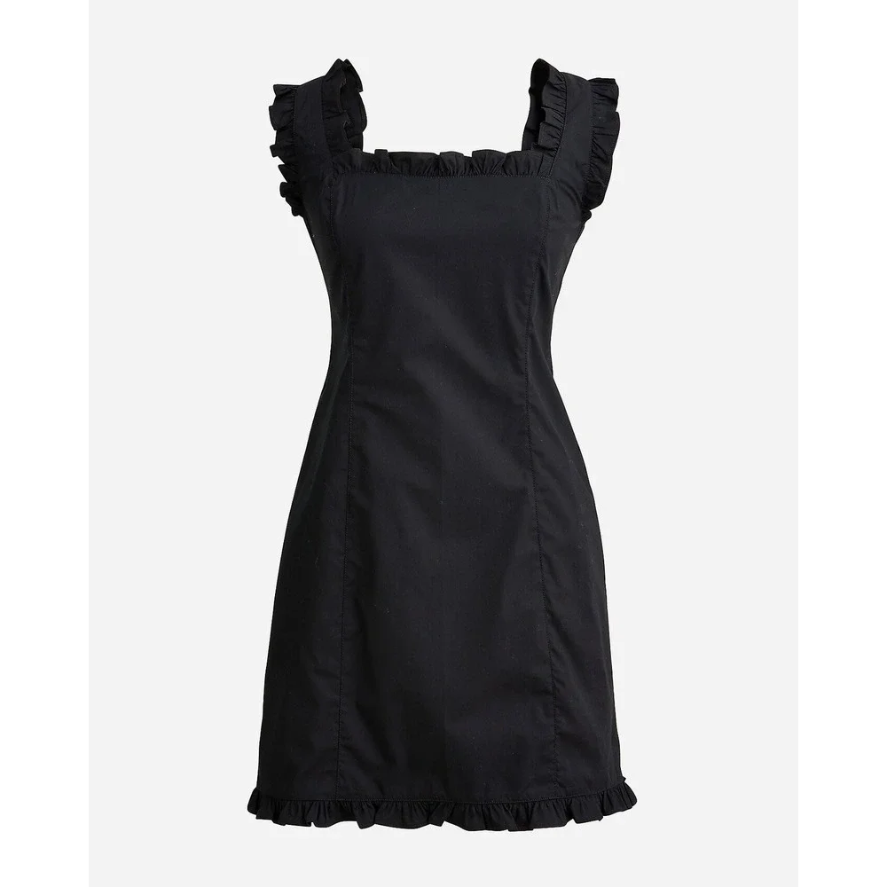 J.Crew Ruffle-Trim Mini Dress in Stretch Cotton Poplin Black Size 12